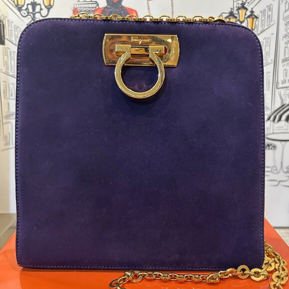 Salvatore Ferragamo Handbags - Iconic Vintage Suede Salvatore Ferragamo Princess Diana Clutch Bag Gancini Clasp